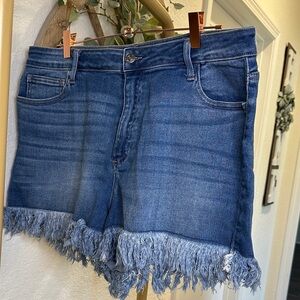Blue Frayed Hem Jean Shorts
